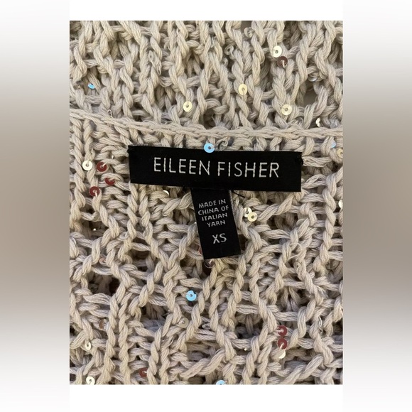 Eileen Fisher womens crochet open knit sequin sleeveless sweater XS gray cotton - Picture 2 of 9